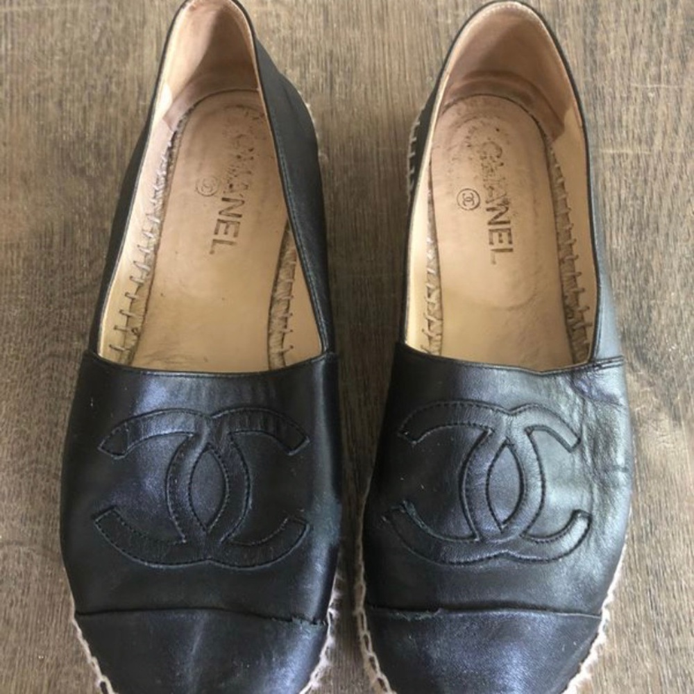 AUTHENTIC CHANEL LAMBSKIN ESPADRILLES BLACK SIZE41